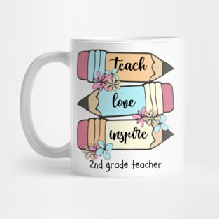 Back To School Teach Love Inspire Pencil 2nd grade Teacher Mug